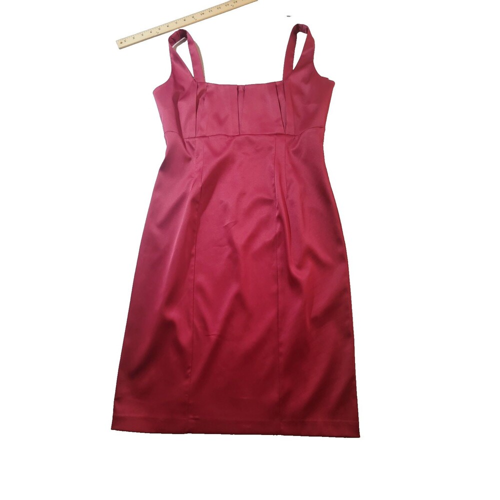 Jessica Howard Red Satin Square Neck Pleated Zip Strappy Dress 12 Knee Length